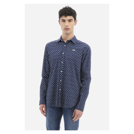 Košile la martina man shirt l/s all over print p navy/optic white