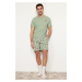 Trendyol Green Regular Fit Printed Knitted Shorts Pajamas Set