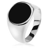 Prsten ze stříbra 925, zrcadlově lesklá ramena, černý glazovaný kruh