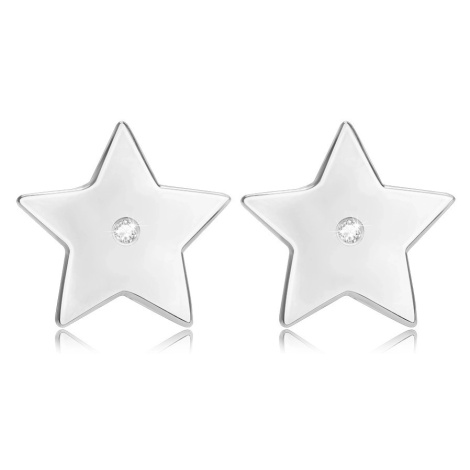 Briliantové náušnice ze stříbra 925 - pěticípá hvězda s diamantem, puzetky Šperky eshop