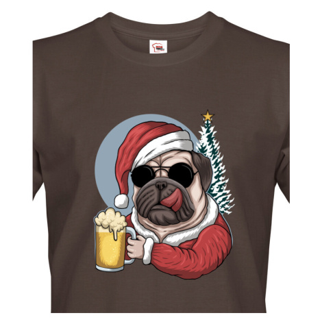 Pánské triko s potiskem Vánoční mopsík s pivem - pro pivaře BezvaTriko
