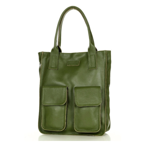 Kožená shopper bag kabelka Vera Pelle 04X zelená Mazzini