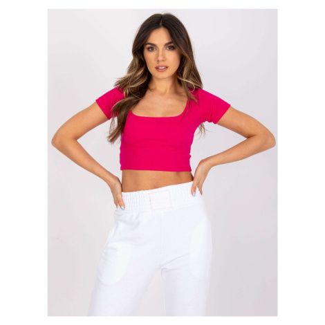 RŮŽOVÝ DÁMSKÝ CROP TOP KRÁTKÝMI RUKÁVY -FUCHSIA Tmavě růžová Rue Paris