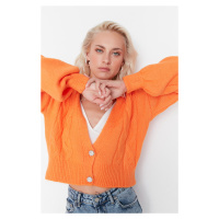 Trendyol Orange Crop Soft Textured Knitwear Cardigan