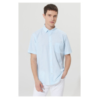 AC&Co / Altınyıldız Classics Men's White-light Blue Comfort Fit Comfy Cut Hidden Button Collar C