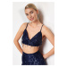 Trendyol Navy Blue Woven Sequin Bustier