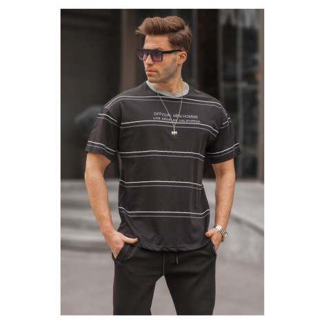 Madmext Crew Neck Black Striped Comfort Fit Men's T-Shirt 6063