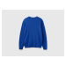 Benetton, Midnight Blue Crew Neck Sweater In Pure Merino Wool