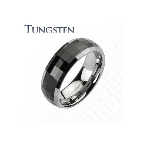 Prsten z wolframu v disco stylu - černý střed, stříbrné okraje Šperky eshop
