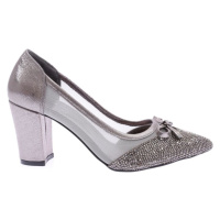 DGN 255 Women's Silver Studded Transparent Heeled Shoes