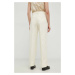 Kalhoty Calvin Klein dámské, béžová barva, jednoduché, high waist