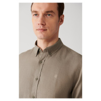 Avva Men's Light Khaki 100% Linen Buttoned Collar Comfort Fit Shirt