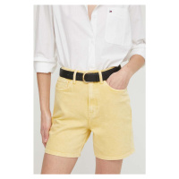Džínové šortky Tommy Hilfiger dámské, žlutá barva, hladké, high waist, WW0WW41322