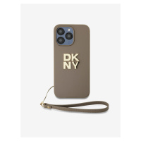 PU Leather Stack Logo Wrist Strap Zadní Kryt pro iPhone 15 Pro Beige DKNY