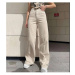 28148 Dewberry Wide Leg High Waist Elastic Women Jeans-BEIGE