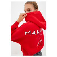 Trendyol Red Back Print Detailed Hoodie, Fleece Inner Knitted Sweatshirt