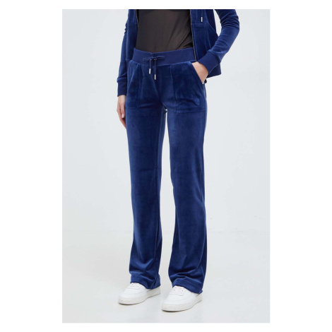 Velurové teplákové kalhoty Juicy Couture tmavomodrá barva, s aplikací