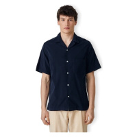 Portuguese Flannel Cord Camp Collar Shirt - Navy Modrá
