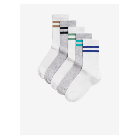 Sada pěti párů dětských ponožek v bílé a šedé barvě Marks & Spencer
