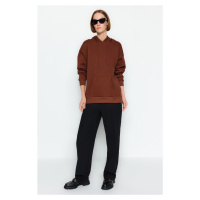 Trendyol Brown Thick With Fleece Inside Oversized/Wide Fit Hoodie, Basic Knitted Sweatshirt