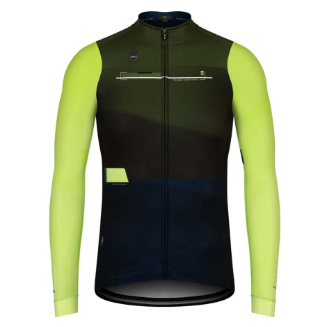 GOBIK Cyklistický dres s dlouhým rukávem zimní - COBBLE - antracitová/modrá/zelená