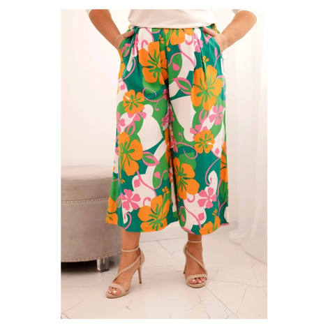 Dámské kalhoty Plus Size z viskózy s květinovým vzorem oranžová