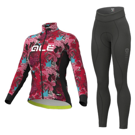 ALÉ Cyklistický zimní dres a kalhoty - AMAZZONIA LADY WNT - růžová/černá/bordó