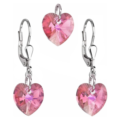 Evolution Group Sada šperků s krystaly Swarovski náušnice a přívěsek růžová srdce 39003.3 rosali