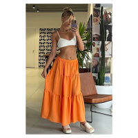 Madmext Women's Orange Basic Pleated Long Skirt