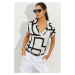 Cool & Sexy Women's White Patterned V-Neck Blouse