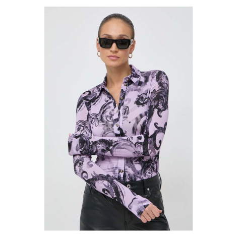 Košile Versace Jeans Couture dámská, fialová barva, slim, s klasickým límcem, 76HAL213 JS291