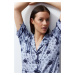 Trendyol Blue Patterned Piping Detailed Knitted Pajamas Set
