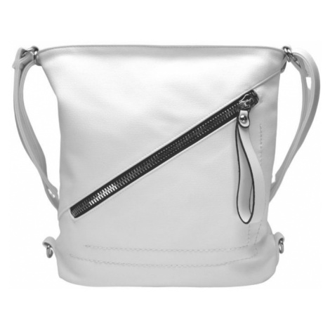 Střední bílý kabelko-batoh 2v1 s šikmým zipem