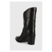 Kožené kotníkové boty HUGO Miley dámské, černá barva, na podpatku, 50498091