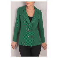 armonika Women's Green Stripe Patterned Four Button Cachet Jacket