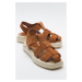 LuviShoes BELİV Women's Sandals with Tan and Suede Genuine Leather.