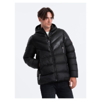 Ombre Men's winter quilted jacket of combined materials - black