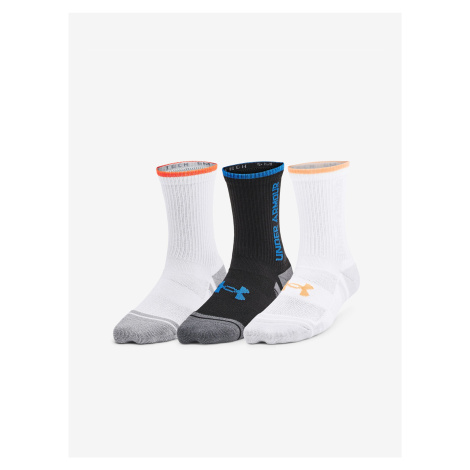 Sada tří párů dětských sportovních ponožek v bílé a černé barvě Under Armour Y UA Perform Tech 3