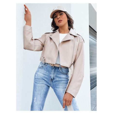Krátká dámská kožená bunda béžové barvy DStreet