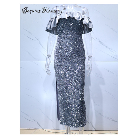 Plesové šaty s volánkem a odhalenými rameny Sequins Fashion