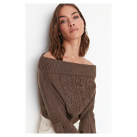 Trendyol hnědý pletený podrobný pletený svetr