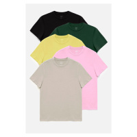 Avva Men's Black-beige-yellow-light Pink-green 5-Piece 100% Cotton Crew Neck Regular Fit T-shirt