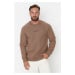Trendyol Men's Mink Regular/Normal Fit Raglan Sleeve Text Printed Cotton Sweatshirt