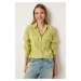 Happiness İstanbul Women's Oil Green Wide Pocket Tencel Shirt