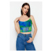 Trendyol Green Patterned Fitted Strap Crop Tulle Stretchy Knitted Blouse