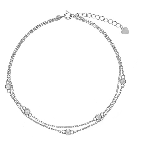 AGAIN Jewelry Dvojitý stříbrný náramek na kotník s kubickými zirkony AJNH0001