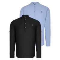 DOUBLE SET G783 DEWBERRY JUDGE COLLAR SHIRT-BLACK-BLUE