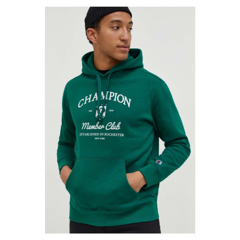 Mikina Champion pánská, zelená barva, s kapucí, s potiskem