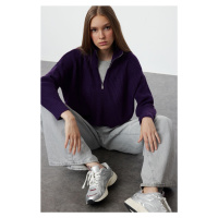 Trendyol Purple Super Crop Zippered Knitwear Sweater