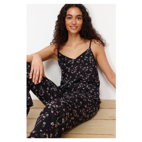 Trendyol Black Floral Viscose Woven Pajamas Set